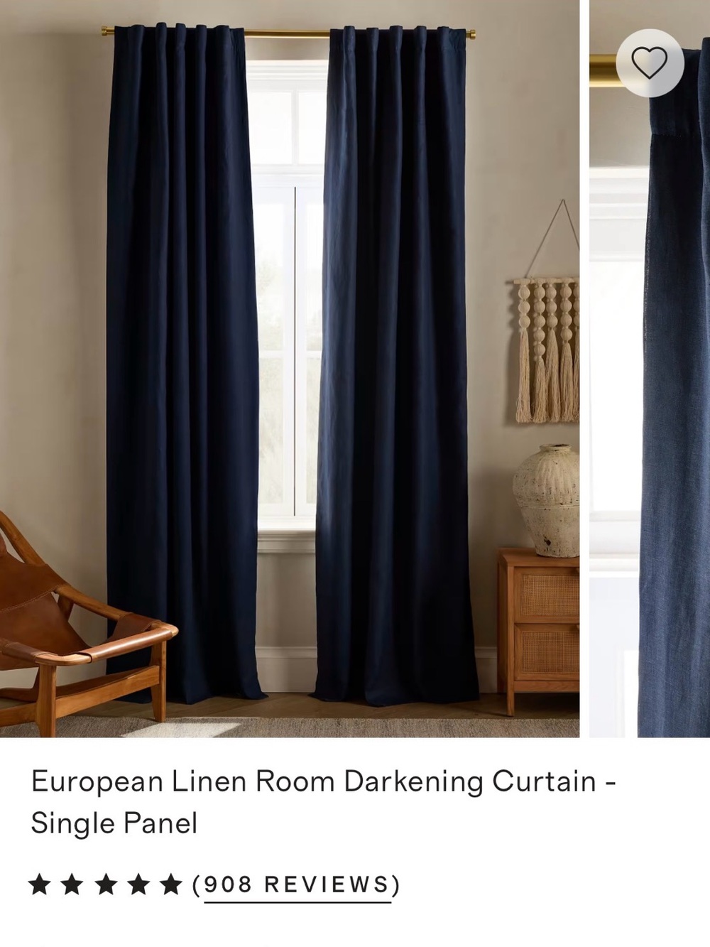 NWOT Quince European Linen Curtain Panel - Navy 96” x 96”